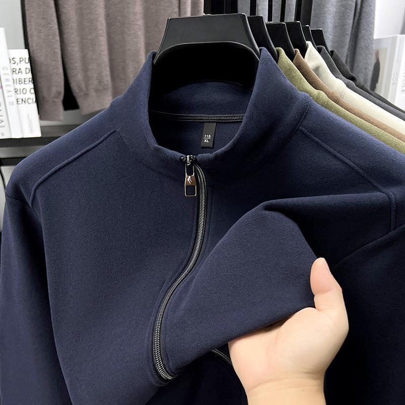 皮尔卡丹高档男士秋冬拉链卫衣外套保暖立领内搭双面德绒打底开衫