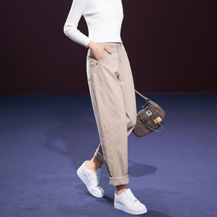 女老爹裤 胖mm显瘦哈伦裤 2026春季 高腰宽松大码 子 新款 卡其色牛仔裤