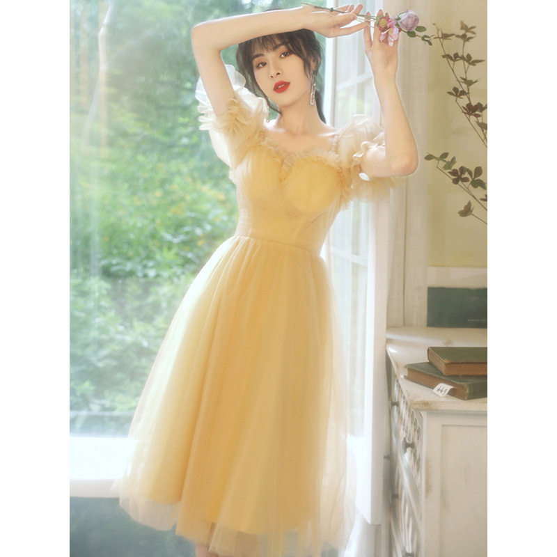 女士小个子晚礼服裙女气质生日艺考伴娘服春季短款平时可穿主持人