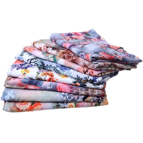 新品高档数码印花布人造棉布料棉绸布料夏季连衣裙服装绵绸面料