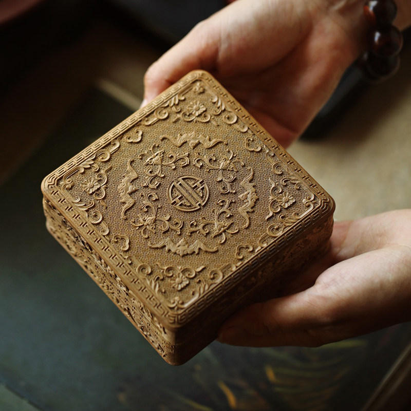 金丝楠木万寿无疆首饰盒手镯手串项链珠宝饰品收纳盒红木小文玩盒