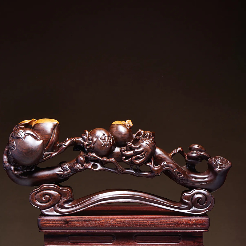 黑檀木寿桃如意摆件吉祥物上档次