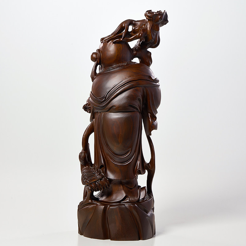 黑檀木雕寿星摆件中式家居玄关装饰品 手工木雕工艺品祝寿送礼