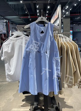 正品阿迪达斯女子圆领无袖可收腰运动连衣裙中长款休闲裙 IC0275