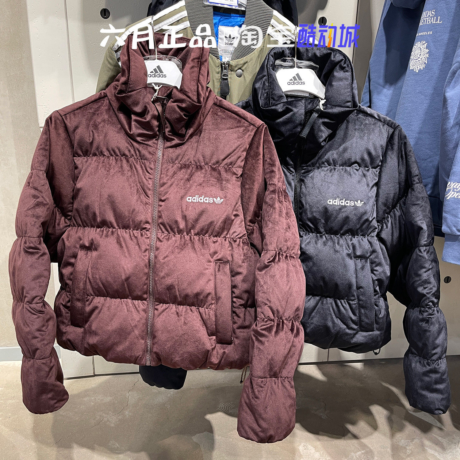 阿迪达斯女子金丝绒外套羽绒服