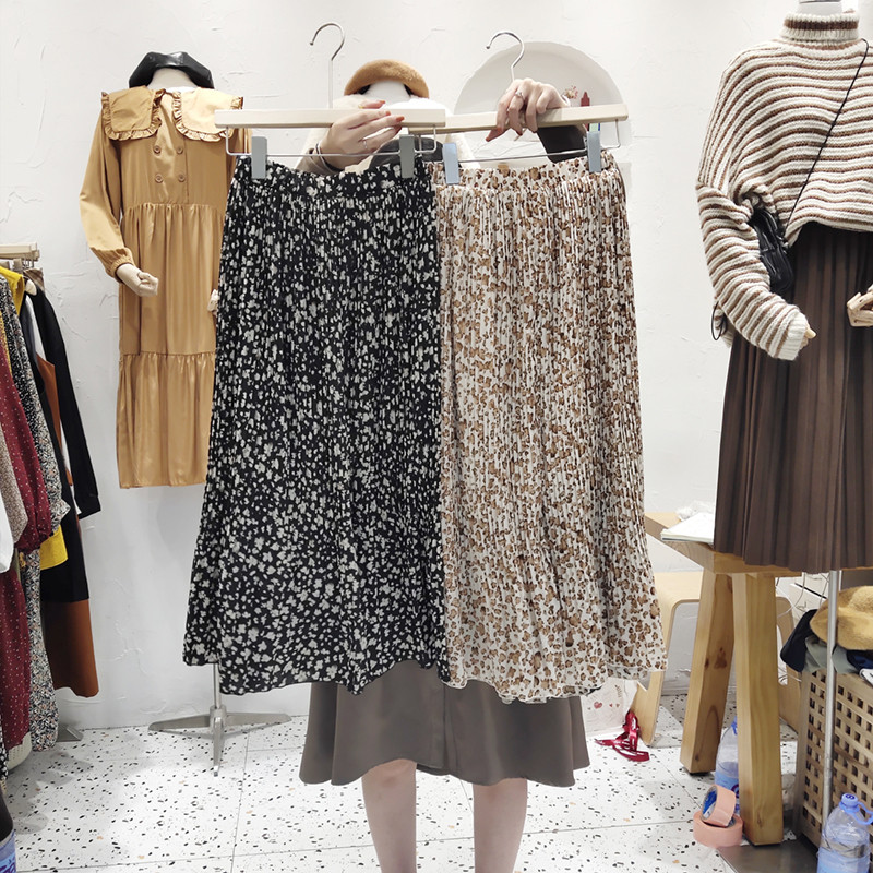 秋冬2019新款韩版宽松显瘦百搭橡筋腰碎花双层弹力腰半身长裙女|msdalam kategori Butik wanita / wanita, skirt - dari Buy2taobao.com untuk memberikan perkhidmatan ejen Taobao profesional membeli