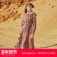 unbleu原创拼接格子连衣裙甜美春秋季 长裙 小众设计感衬衫 新款 长袖