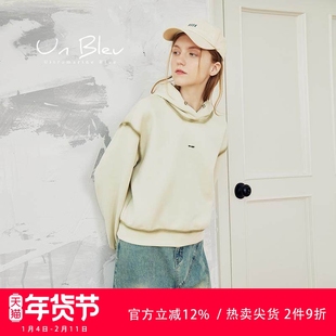 unbleu卫衣女2026新款春秋女装宽松休闲时尚杏色连帽chic韩系上衣
