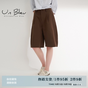 UnBleu短裤女夏季休闲高端女装新款五分中长纯棉宽松阔腿直筒裤子