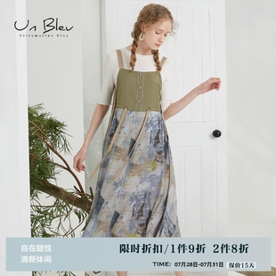原创设计碎花雪纺连衣裙 unbleu背带裙女夏季 新款 文艺法式 复古女装