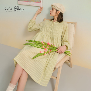 unbleu对丝娃娃领连衣裙女2025秋季新款小众高级感别致格子衬衫裙