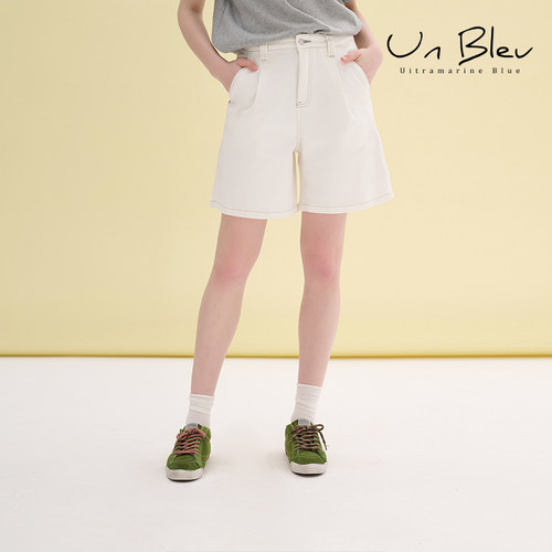 UnBleu白色直筒显瘦短裤女夏