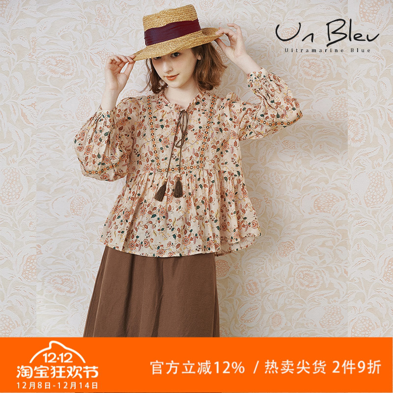 苎麻女衬衫宽松休闲波西米亚印花