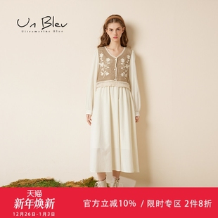 unbleu连衣裙民族风春秋新款 波西米亚风假两件气质裙子长裙 女装
