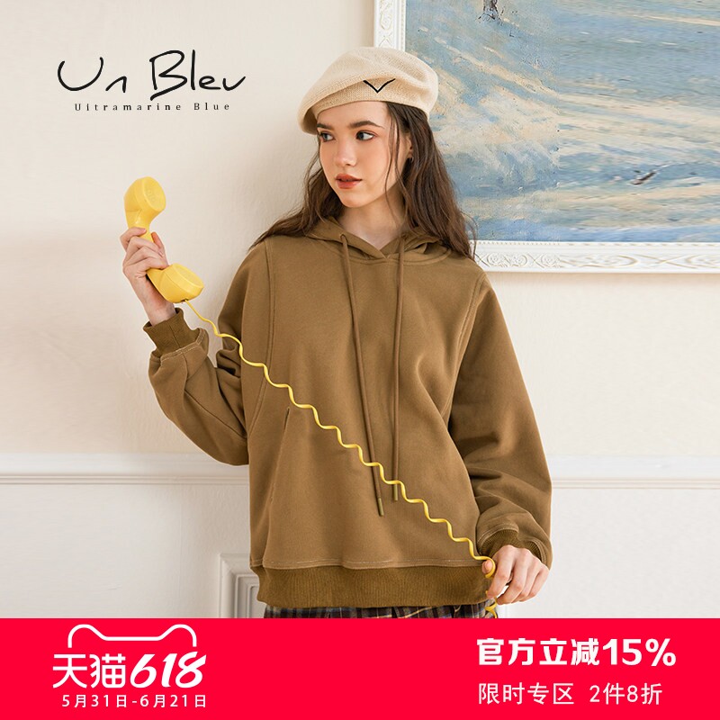 unbleu连帽卫衣女新款爆款冬装英伦风女装加绒加厚白色上衣