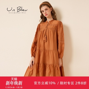 甜美轻薄长袖 休闲波西米亚女装 裙子 新款 UnBleu白色连衣裙女秋季