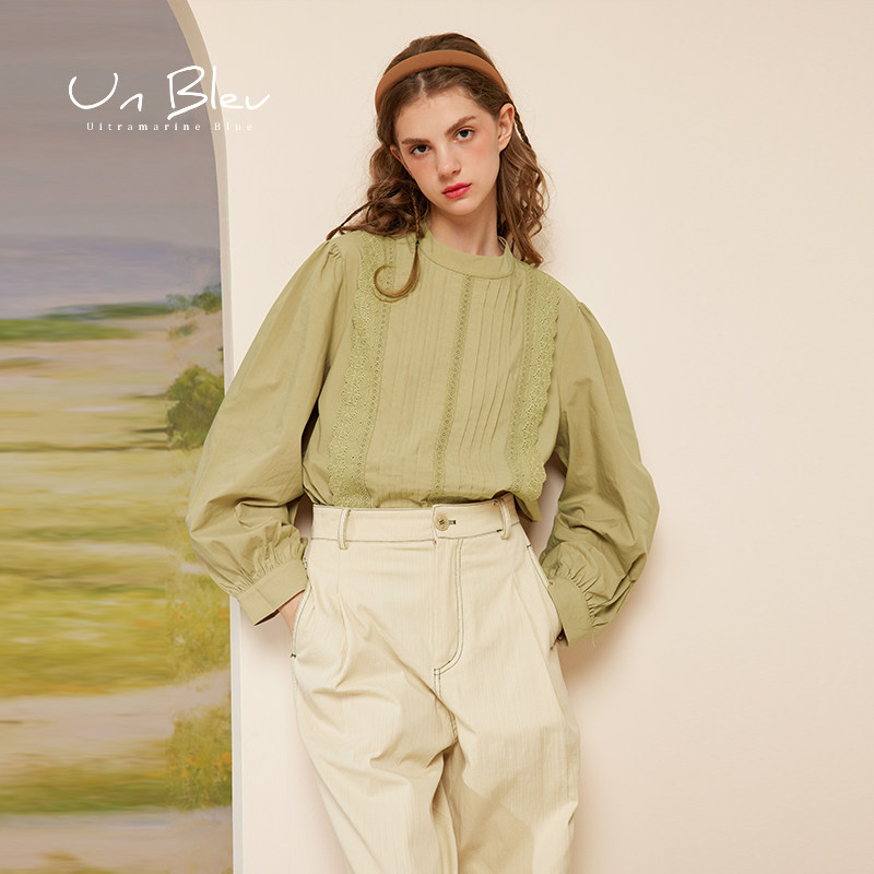 unbleu白衬衫女设计感小众秋季新款长袖复古港风女装蕾丝花边上衣