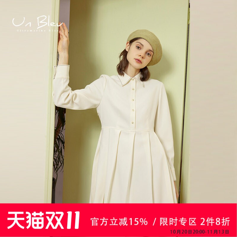 UnBleu连衣裙女春秋新款气质时尚法式女装显瘦长袖学院风中长裙子