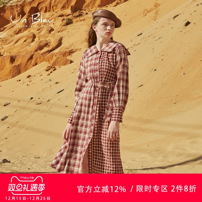 unbleu原创女装拼接格子连衣裙