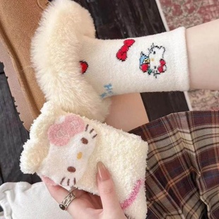 新款 ns秋可爱袜子冬保暖卡i通kt绒地板袜软NAM糯中筒甜美毛少女学