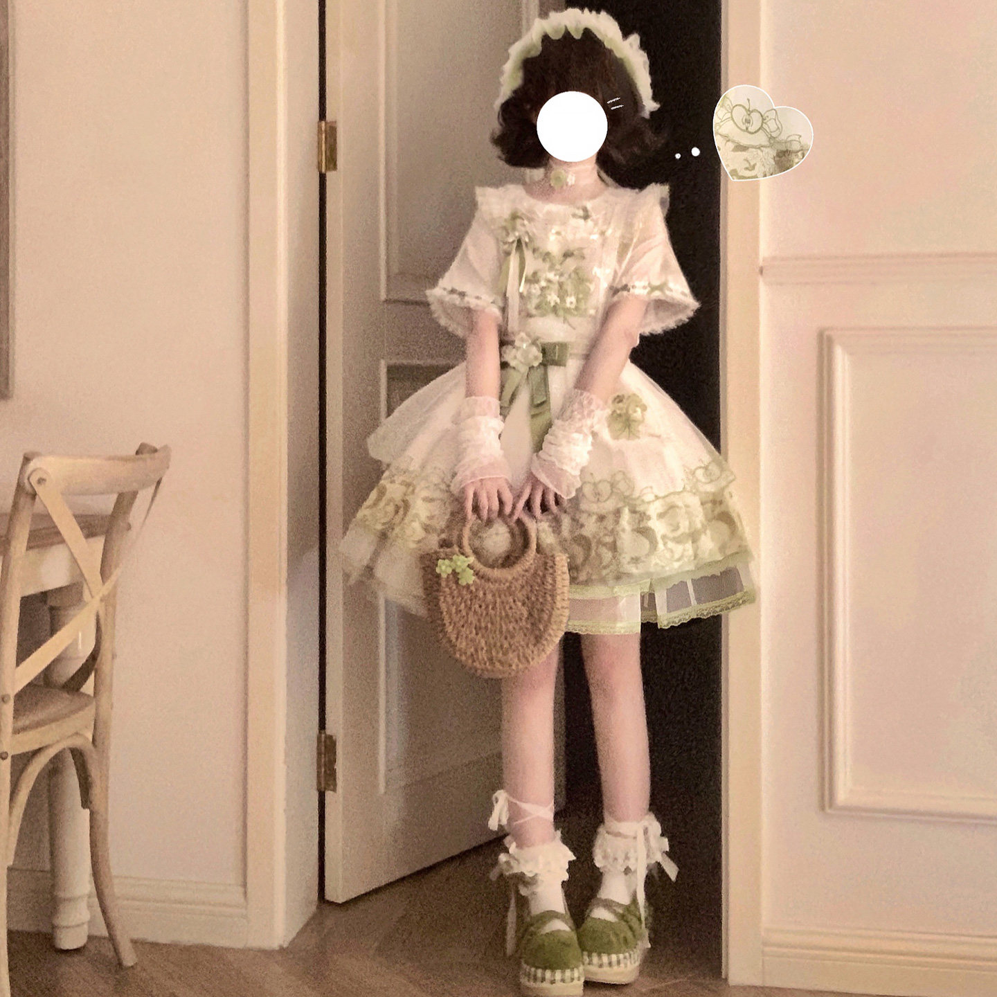 尾款【苹果小兔】云藏月绣原创日常绿色汉洋折衷Lolita罩裙洛丽塔图片