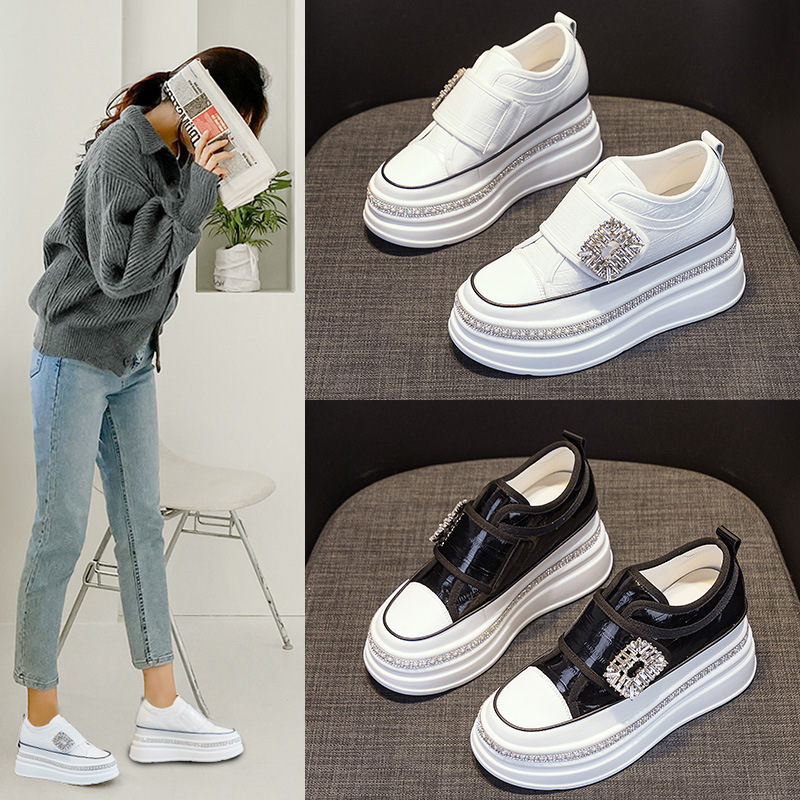 舒服不累脚的厚底鞋加绒冬季新款2025小白鞋加厚二棉中帮轻便防滑