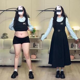 梨形身材连衣裙女2024秋冬新款 假两件长裙 女装 显瘦遮肚微胖mm大码