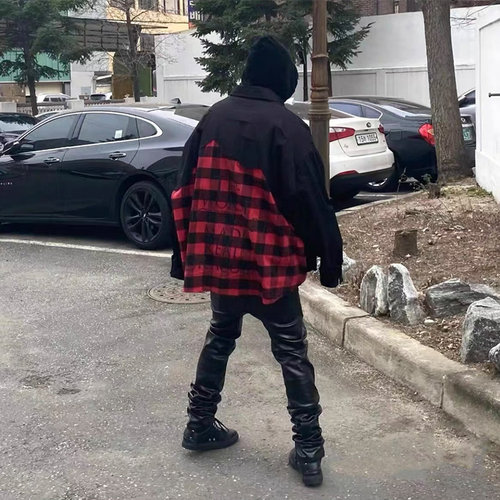 拼色破坏做旧衬衫外套