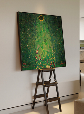 克里姆特《向日葵》抽象艺术纯手绘油画客餐厅卧室绿色调装饰画