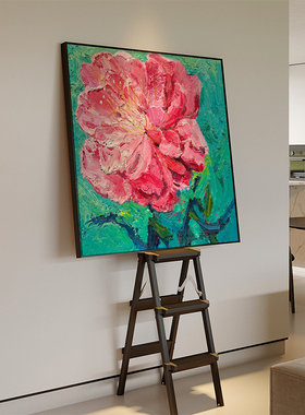 现代绿色高级感红色花卉抽象立体手绘油画进门玄关餐厅客厅装饰画