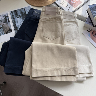 随性慵懒风~!高腰休闲纯棉阔腿牛仔裤女 春季小个子直筒裤长裤