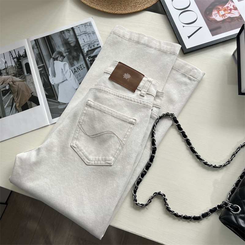 巨显腿直~！高腰显瘦四面弹 小个子米白色九分直筒牛仔裤 薯条裤