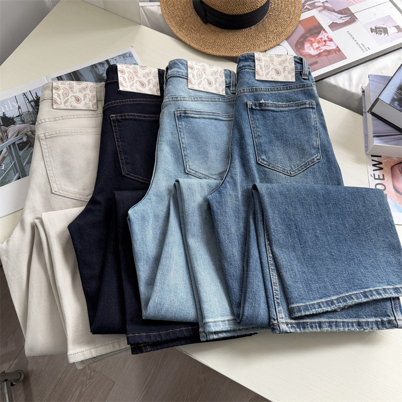 巨显腿长~！版型正双版本 高腰显瘦四面弹直筒宽松窄版阔腿牛仔裤