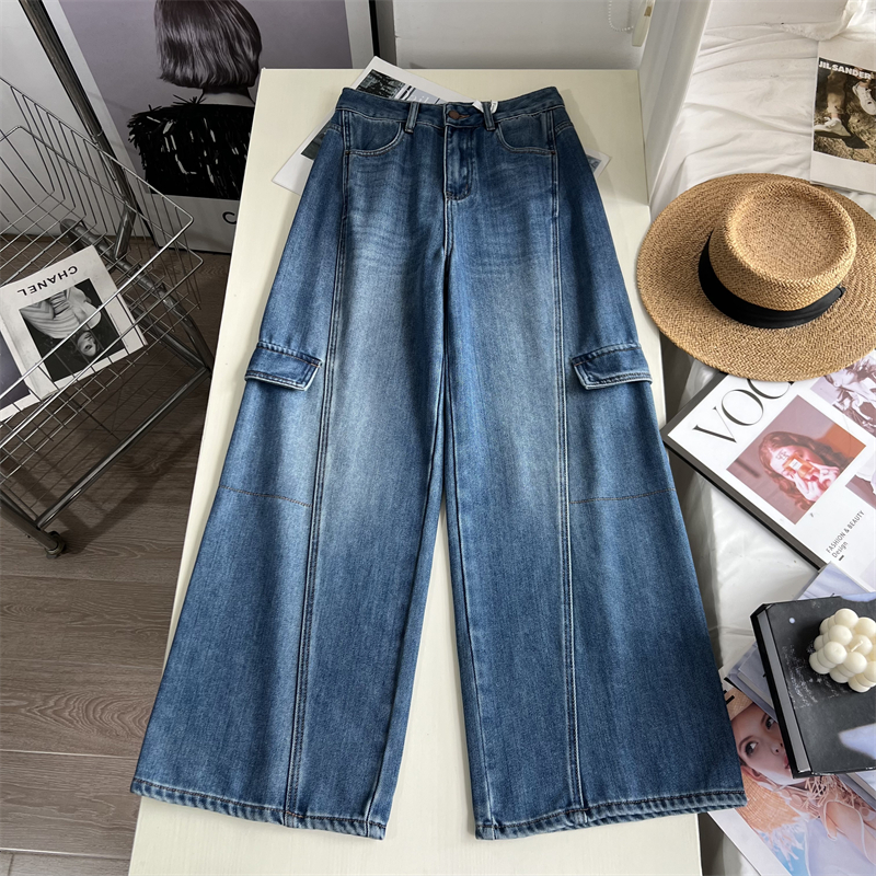 薄绒保暖显瘦阔腿牛仔裤冬季