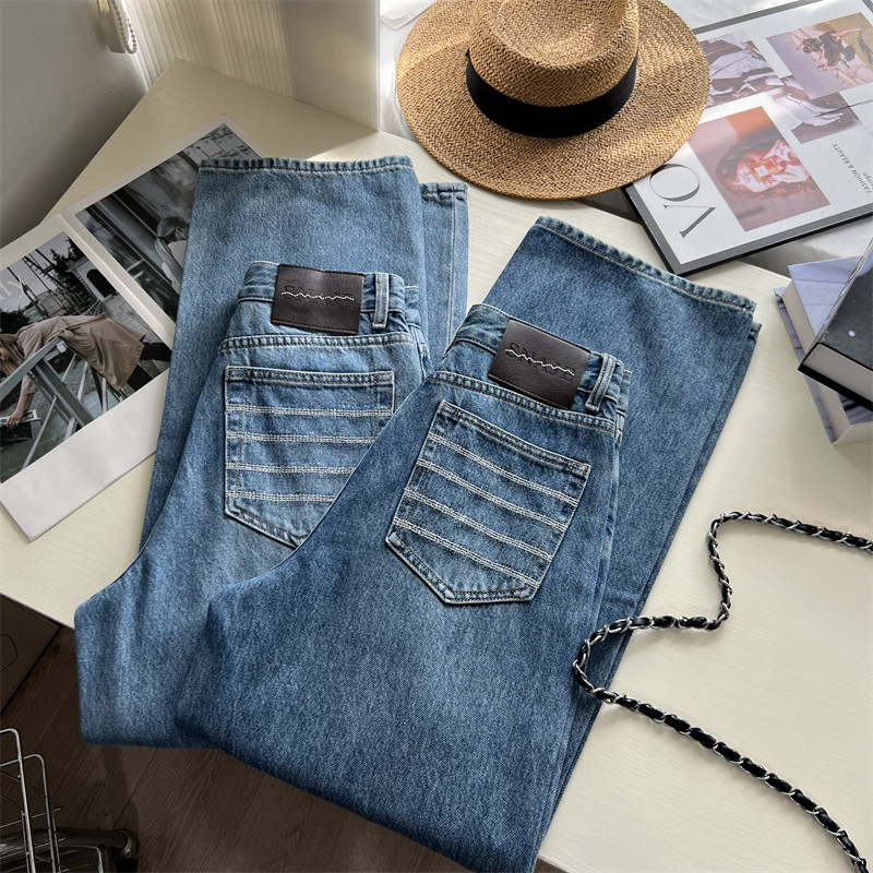 经典复古牛仔蓝窄版阔腿裤 女秋季新品 显瘦百搭高腰直筒牛仔裤