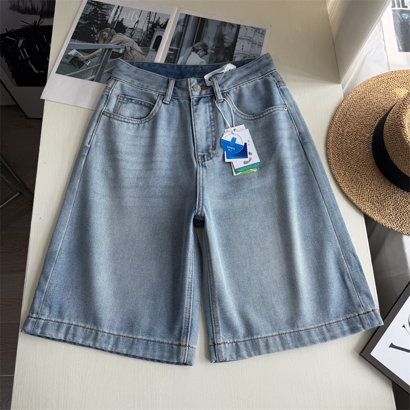 口碑尖叫裤！夏季牛仔五分短裤女 浅色冰感汉麻薄款显瘦阔腿中裤