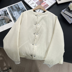 轻盈又保暖 棉衣外套女25秋冬新 羊毛桑蚕丝简约圆领百搭纯色工装