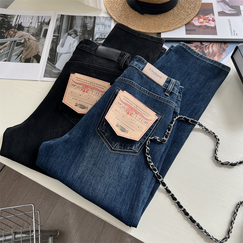 巨显瘦！莱卡四面弹法棍裤！复古高腰显瘦九分直筒牛仔裤女春秋
