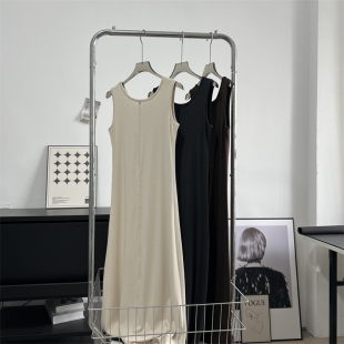 慵懒风 简约中缝设计 无袖 休闲风韩式 背心连衣裙 背心 垂感十足