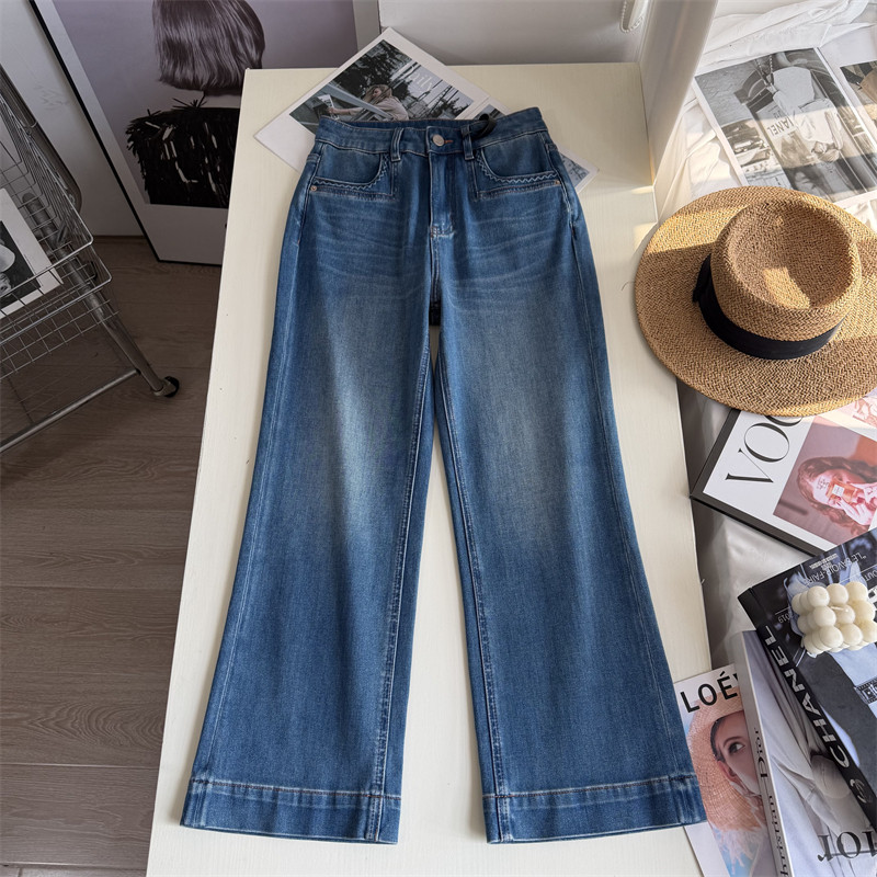 春款四面弹 微喇牛仔裤女 复古高腰显瘦九分小个子阔腿裤喇叭裤