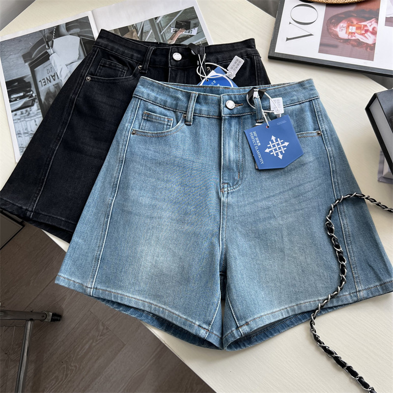 显瘦藏肉好版型~ 双侧线四面弹力高腰宽松A字牛仔短裤女夏季薄款