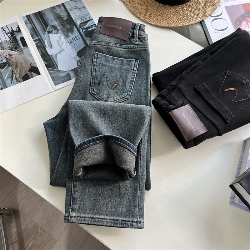 气质通勤显瘦百搭抓绒法棍烟管裤