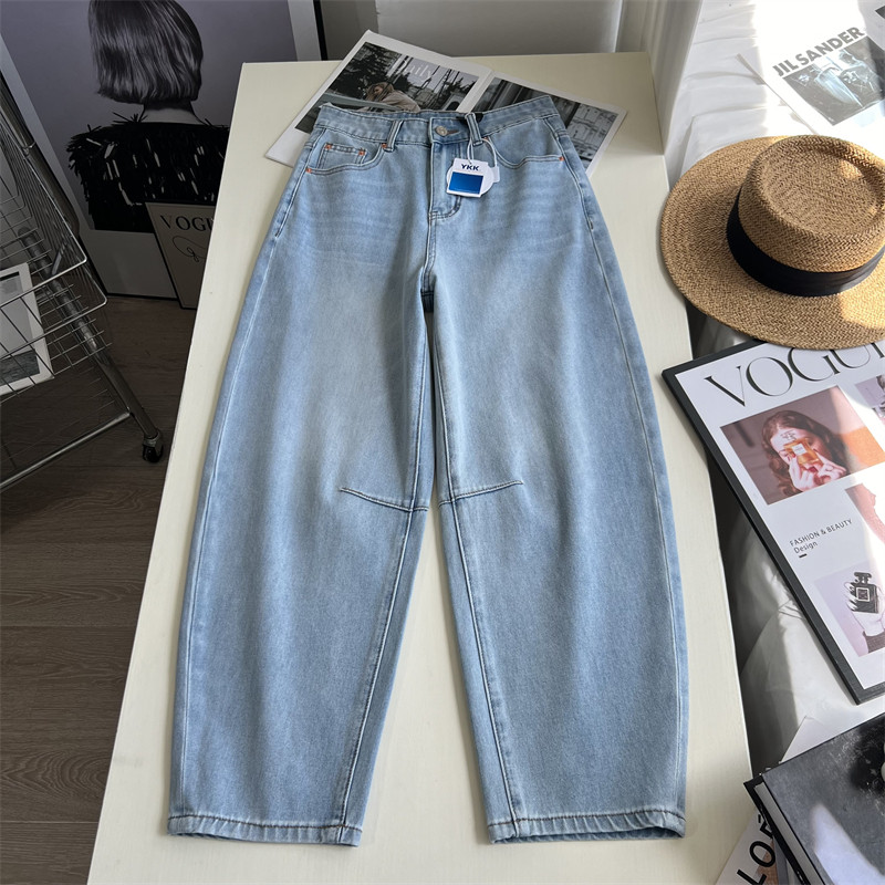 舒适无di~！四面弹薄款浅蓝色 藏肉镰刀裤九分阔腿弯刀牛仔裤夏季