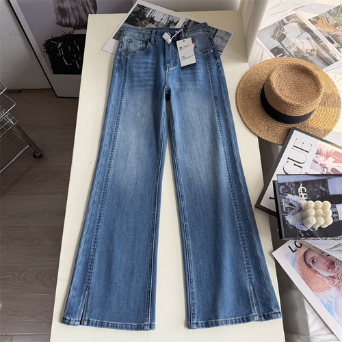 四面弹力窄版直筒牛仔裤女长裤