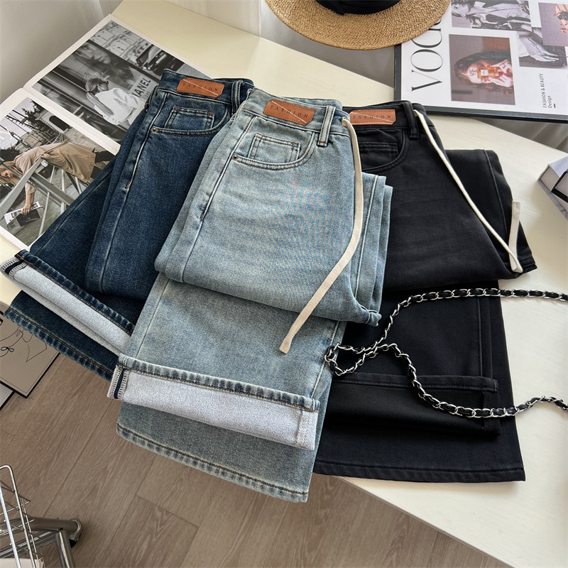 拯救梨形身材！加绒系带休闲牛仔裤拉毛加厚垂感舒适宽松直筒长裤,女装/女士精品,牛仔裤,淘宝优惠券,粉丝福利购,淘宝优惠卷