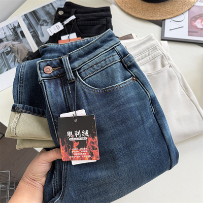 冬季超暖奥利绒窄版直筒裤女