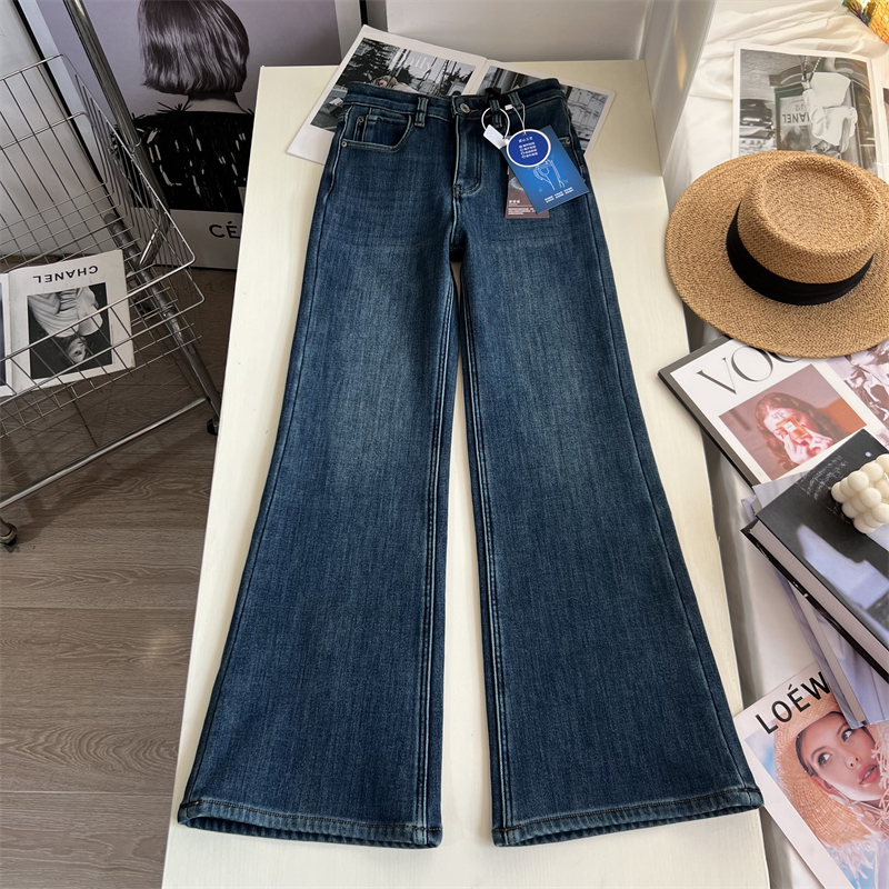 四面弹加绒加厚保暖筒喇裤长裤