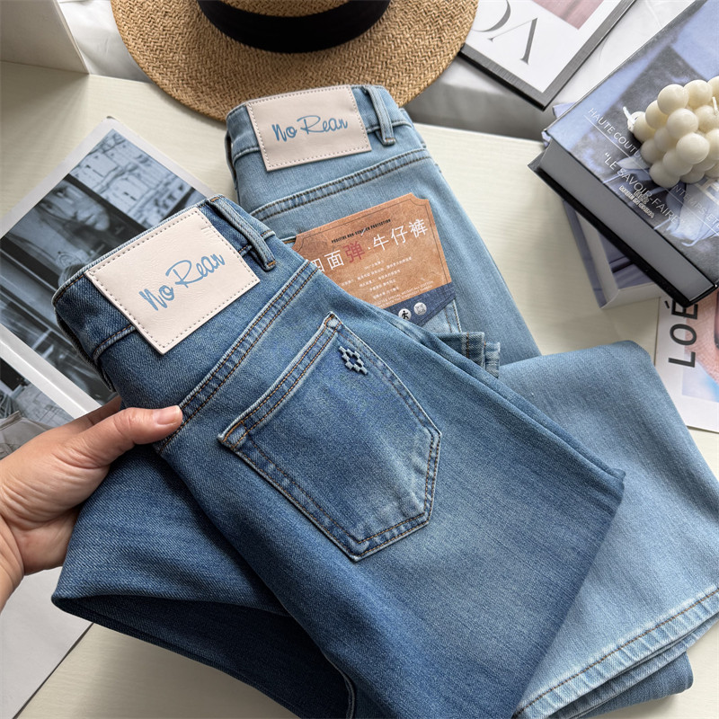 窄窄裤~！双版本 四面弹高腰显瘦 窄版阔腿牛仔裤女春季直筒长裤