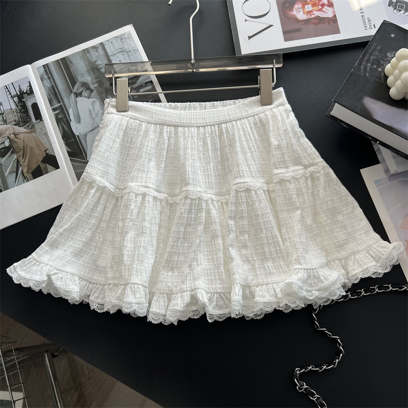 初恋感MINI裙~高价品质蕾丝花边拼接白色蛋糕裙休闲百搭半身裙夏