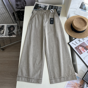 高腰显瘦窄版阔腿牛仔裤女复古小个子休闲慵懒宽松九分直筒奶奶裤